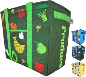 | Reusable Grocery Bags, Large Shopping Bags with Straps, Zipper or Drawstring - Leakproof Insulated Cooler Bag