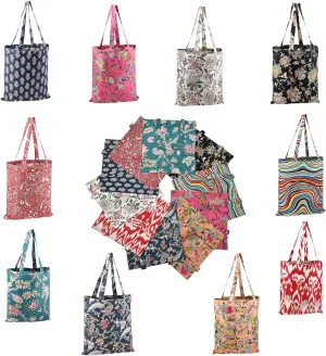 10 Pack Mix Floral Hand Print Grocery Bags Bulk 15X16 inch, Reusable Shopping Bags Foldable for Groceries, Vegetables, Fruits Watertight Bulk Tote Bags Washable For Women Men