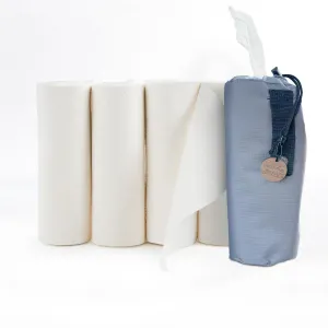 100% Cotton Dry Wipes with Dispenser Bag & 4 Refills | Wild & Pure | Unbleached | Compostable | Reusable or Disposable | Made in USA | Soft & Absorbent (5 Rolls with 30 sheets each)
