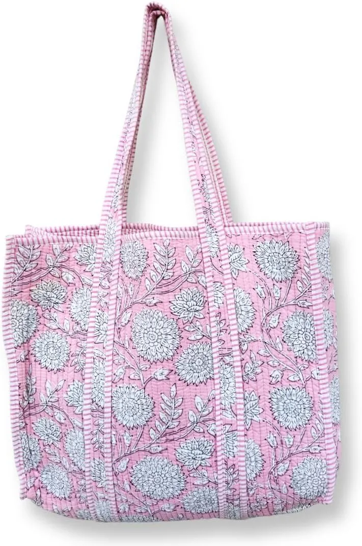 100% Cotton Tote Bag, Shoulder Bag for Women, Reversible Tote Bag, Handprinted Tote Handbag for Travelling, Shopping, Picnic
