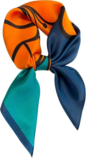 100% Pure Mulberry Silk Scarfs 25.6"x25.6" Square Scarf Women Neckerchief Headscarf hair scarf bandana Gift Packed (Orange Blue)
