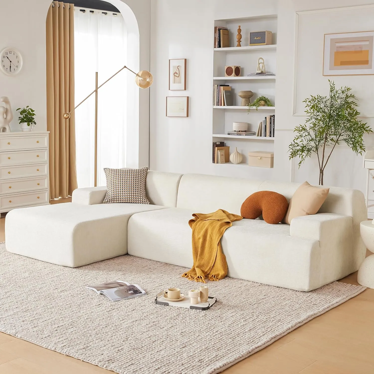107" Modular Sectional Sofa, Sponge Sofa for Living Room, High Density Sponges Cloud Couch,Modular L-Shape Sofa Couch with Chaise, (Beige)