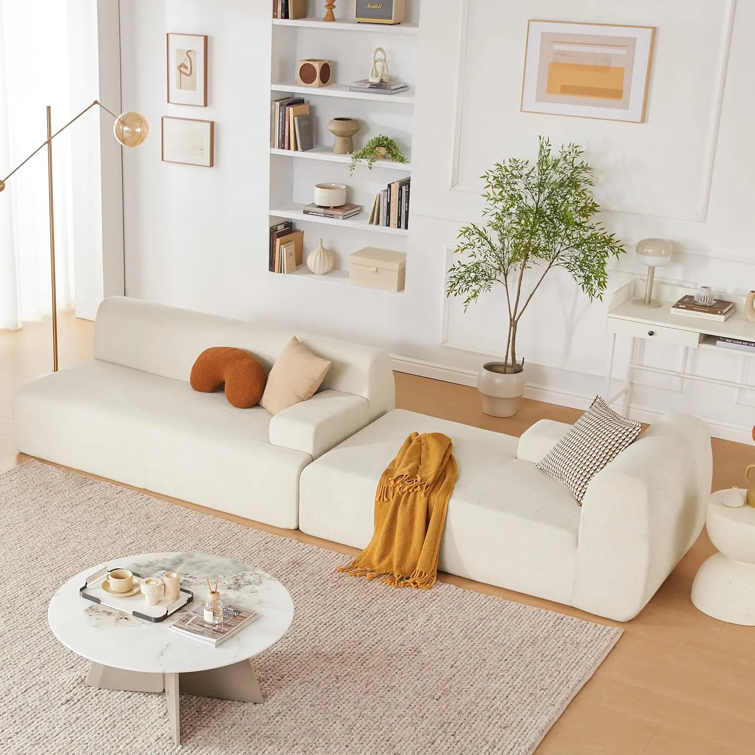 107" Modular Sectional Sofa, Sponge Sofa for Living Room, High Density Sponges Cloud Couch,Modular L-Shape Sofa Couch with Chaise, (Beige)