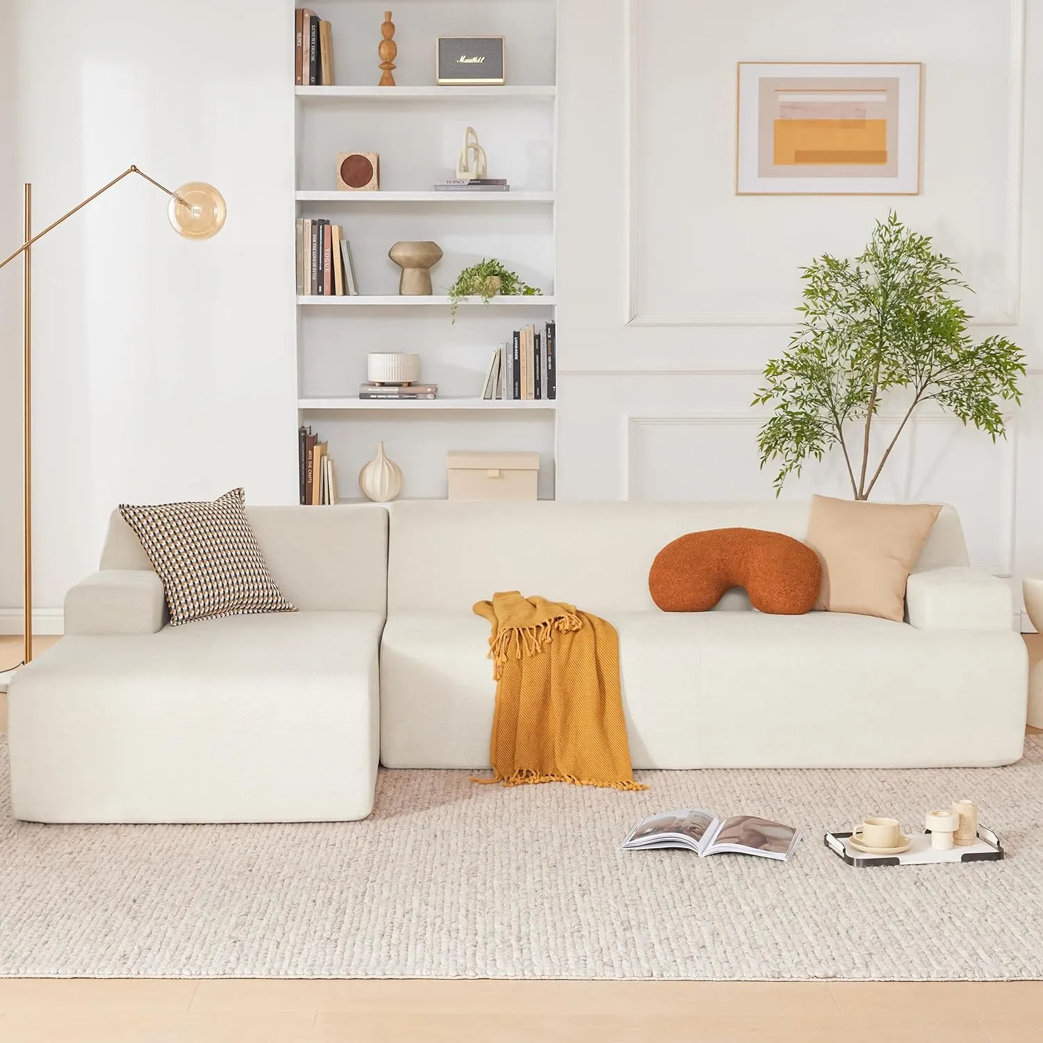 107" Modular Sectional Sofa, Sponge Sofa for Living Room, High Density Sponges Cloud Couch,Modular L-Shape Sofa Couch with Chaise, (Beige)