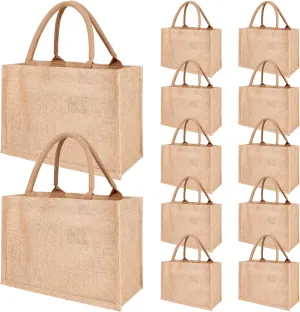 12 Pcs Large Jute Totes Burlap Gift Bags with Handles 12.6x 8.3 x 5.1inches Reusable Blank Bridesmaid Gift Bags Burlap Bags for Beach Teacher Bridesmaid Wedding DIY Decoration(12.6x 8.3 x 5.1inches)