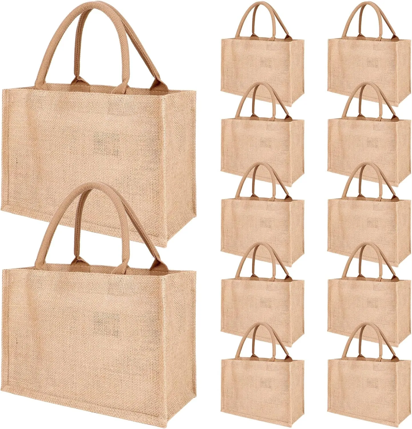 12 Pcs Large Jute Totes Burlap Gift Bags with Handles 12.6x 8.3 x 5.1inches Reusable Blank Bridesmaid Gift Bags Burlap Bags for Beach Teacher Bridesmaid Wedding DIY Decoration(12.6x 8.3 x 5.1inches)
