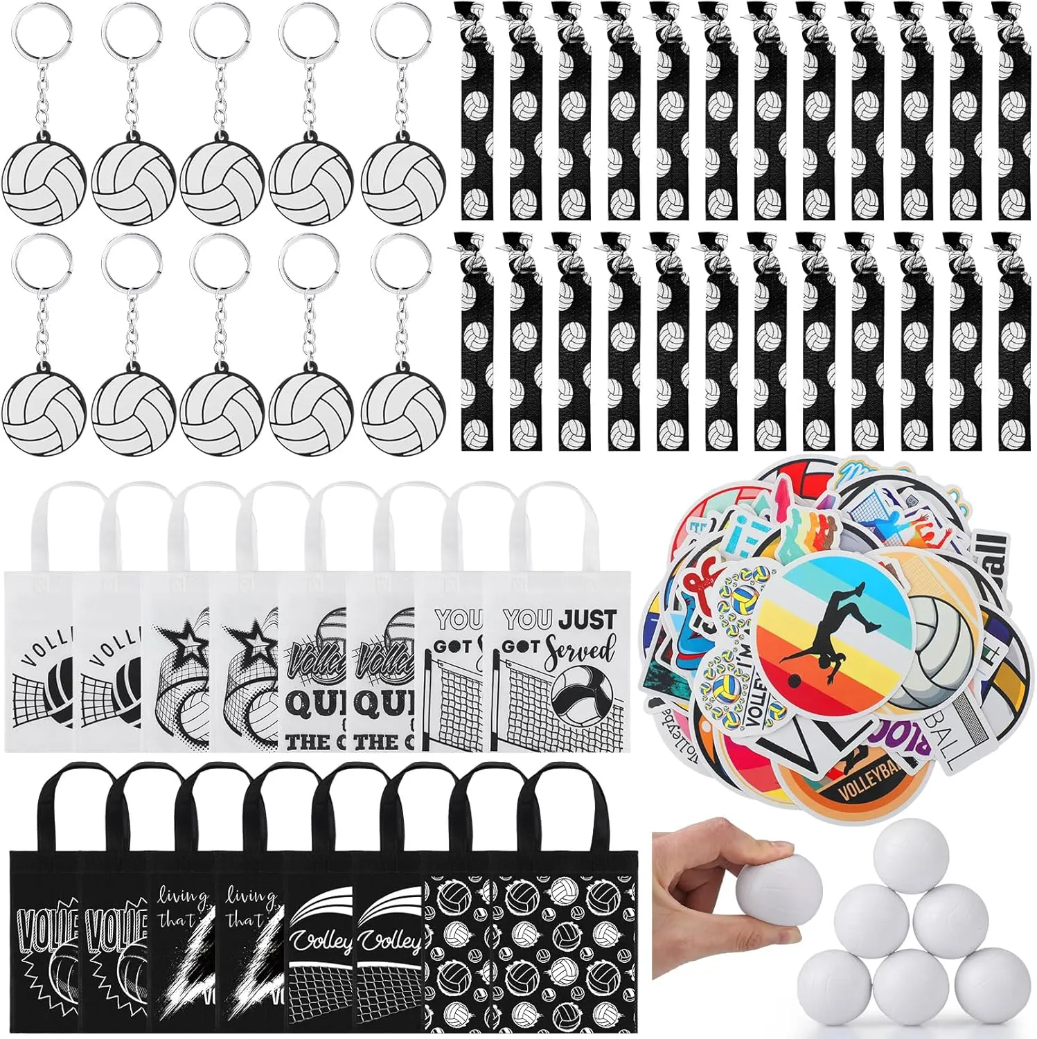 146 Pcs Volleyball Gifts for Teen Girls Bulk Volleyball Party Favors 24 Goodie Bags 24 Keychains 50 Stickers 24 Hair Ties 24 Sports Stress Ball for Players Team