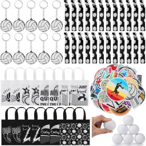 146 Pcs Volleyball Gifts for Teen Girls Bulk Volleyball Party Favors 24 Goodie Bags 24 Keychains 50 Stickers 24 Hair Ties 24 Sports Stress Ball for Players Team