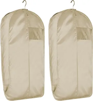 2 Pcs Clothes Storage Bags with Zipper, Satin Garment Bags, Dust-proof Clothing Cover, Hanging Clothes Bag Closet Storage Home(Yellow,58x9x110cm)