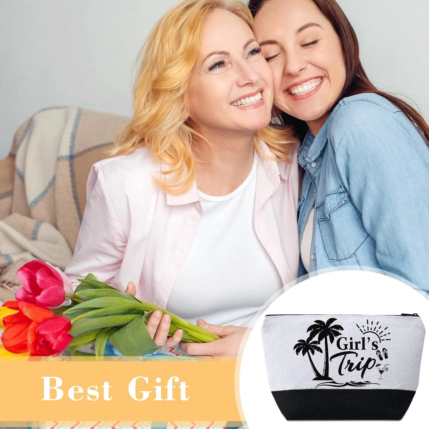 2 Pcs Girls Trip Gifts Favors Girls Trip Cosmetic Bags Toiletry Makeup Bag Friendship Gifts for Women Christmas Wedding Bachelorette
