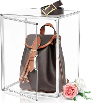 2 Pcs Super Large Acrylic Display Case Purse Handbag Storage Organizer for Closet Clear Stackable Bag Boot Shoe Boxes with Magnetic Door