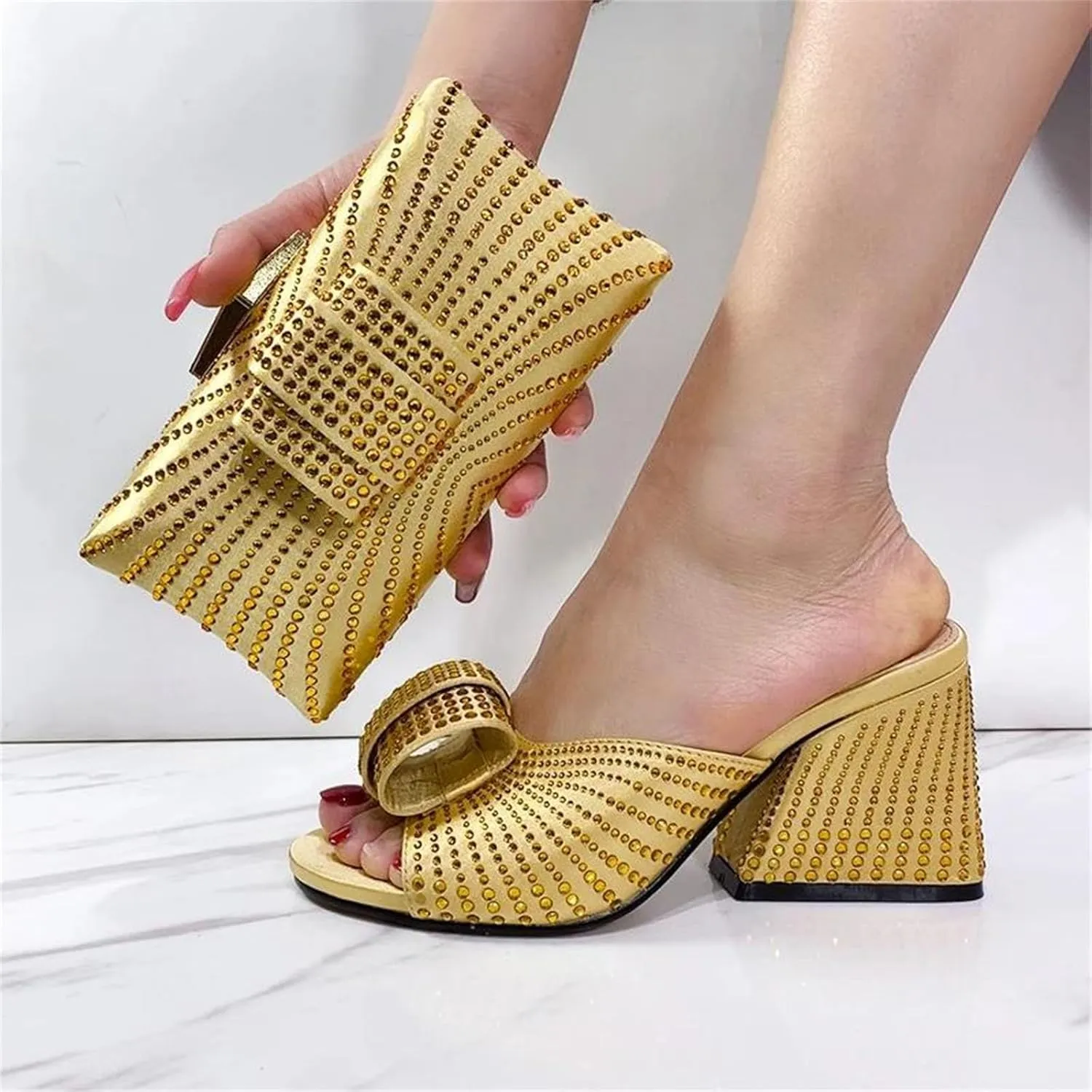 2025 Fashion Designed Soild Elegant Shoe Bag Set Classic Style African Women's Round Toe High Heels for Wedding Party