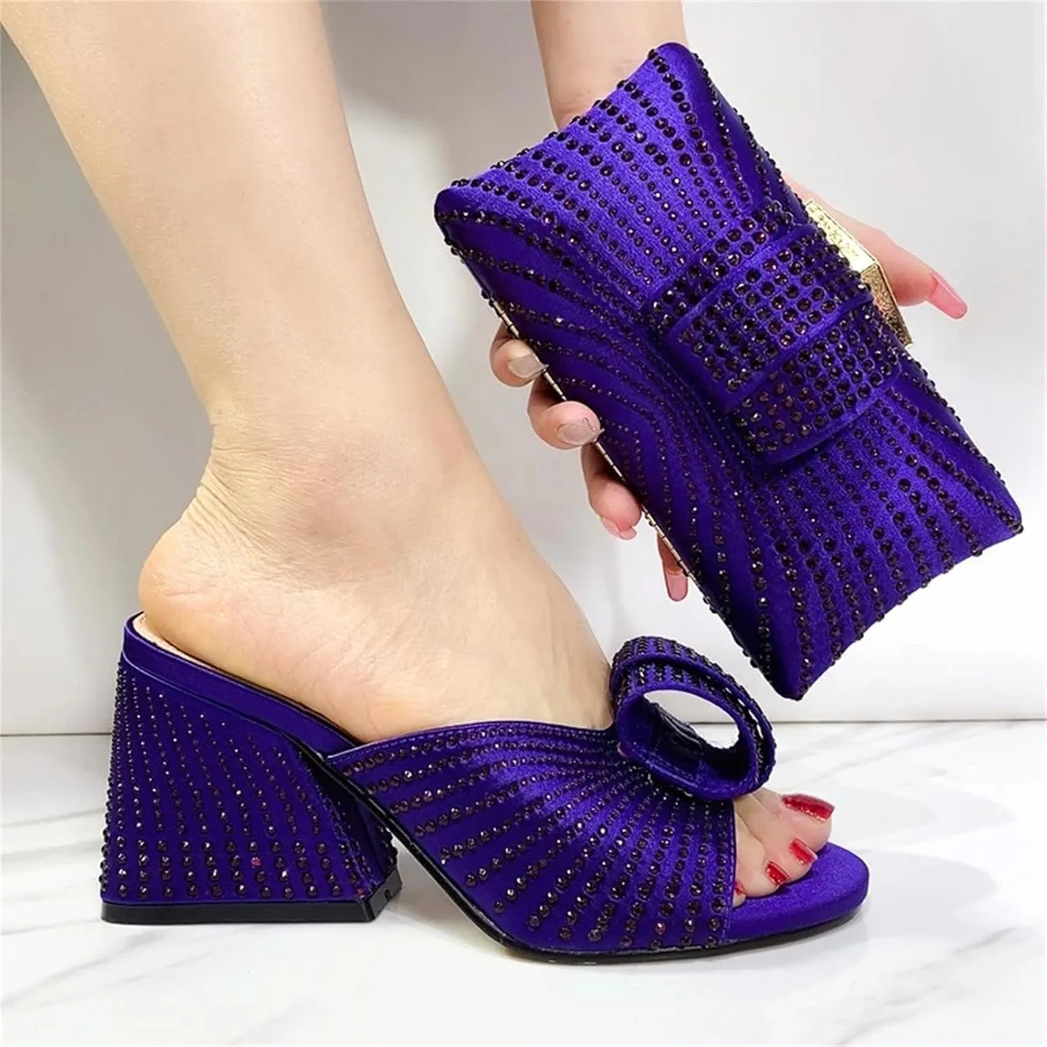 2025 Fashion Designed Soild Elegant Shoe Bag Set Classic Style African Women's Round Toe High Heels for Wedding Party