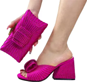 2025 Fashion Designed Soild Elegant Shoe Bag Set Classic Style African Women's Round Toe High Heels for Wedding Party