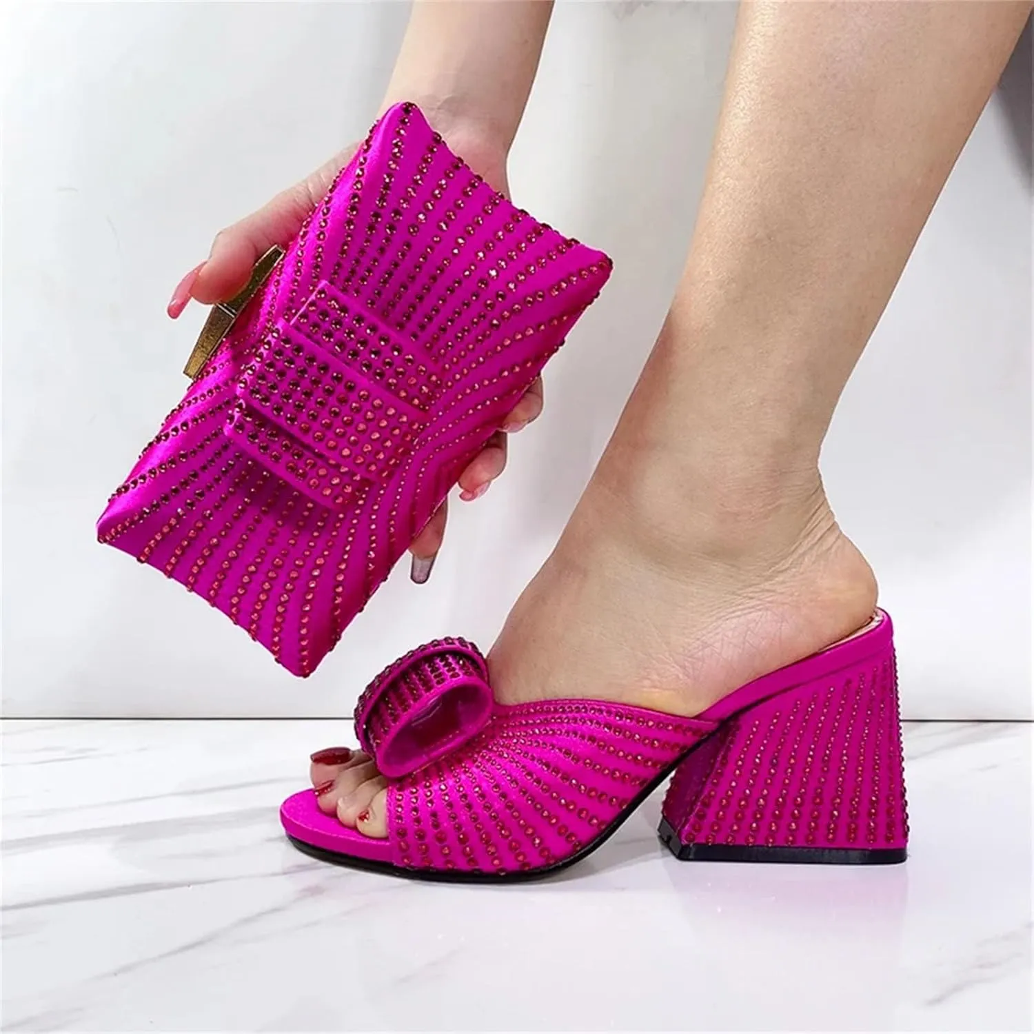 2025 Fashion Designed Soild Elegant Shoe Bag Set Classic Style African Women's Round Toe High Heels for Wedding Party