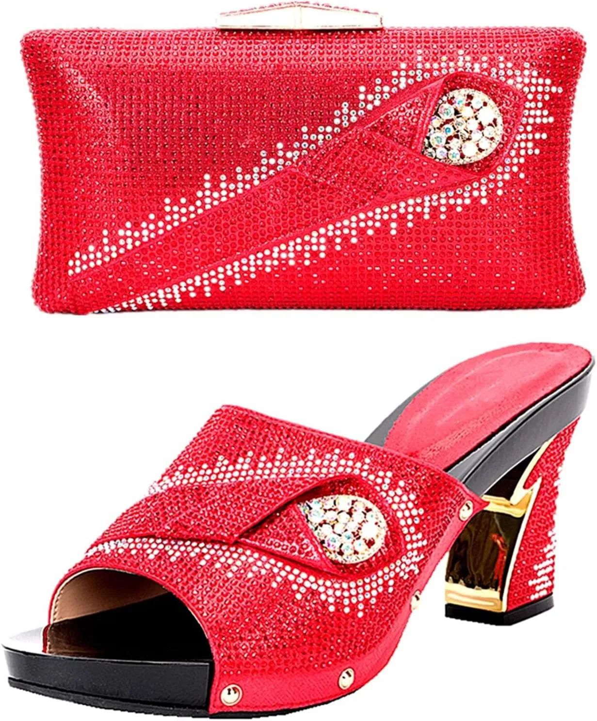 2025 Luxury Rhinestone High Heel Plus Size Slippers 38-43 Size Party Crystal Clutch Womens Dinner Shoe Bag Set