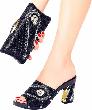 2025 Luxury Rhinestone High Heel Plus Size Slippers 38-43 Size Party Crystal Clutch Womens Dinner Shoe Bag Set