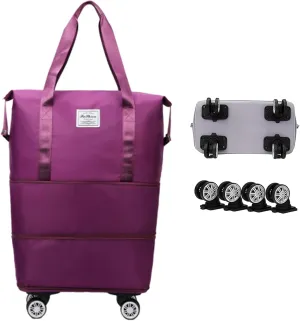 2025 New Pepepo Travel Bag with Wheels, Large Capacity Travel Bag - Universal Wheel Removable, Expandable Foldable Duffle Bag, Large Capacity Wide-Open, Dry and Wet Separation (Purple)