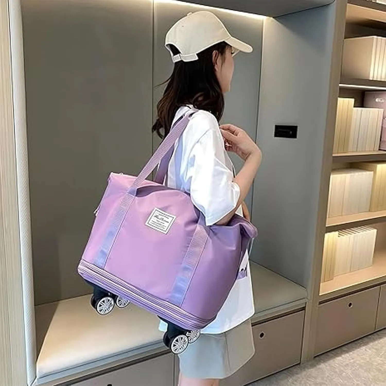 2025 New Pepepo Travel Bag with Wheels, Large Capacity Travel Bag - Universal Wheel Removable, Expandable Foldable Duffle Bag, Large Capacity Wide-Open, Dry and Wet Separation (Purple)