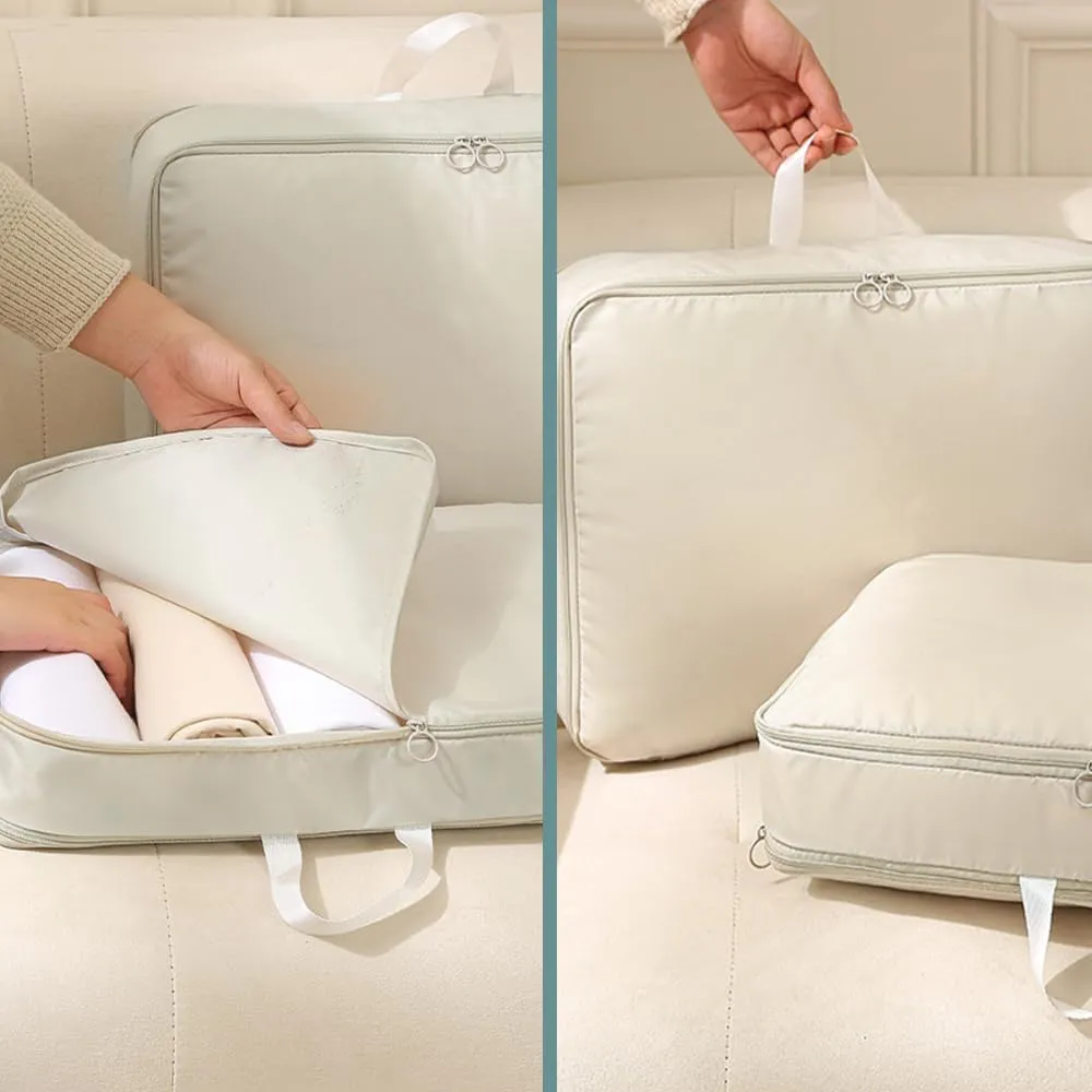 2025 New Ultra Space Saving Self Compression Organizer, Portable Space Saver Storage Packing Bags, Quilt Compression Storage Bag for Comforters, Blankets, Bedding (Beige, XL - 54*42*50 cm)