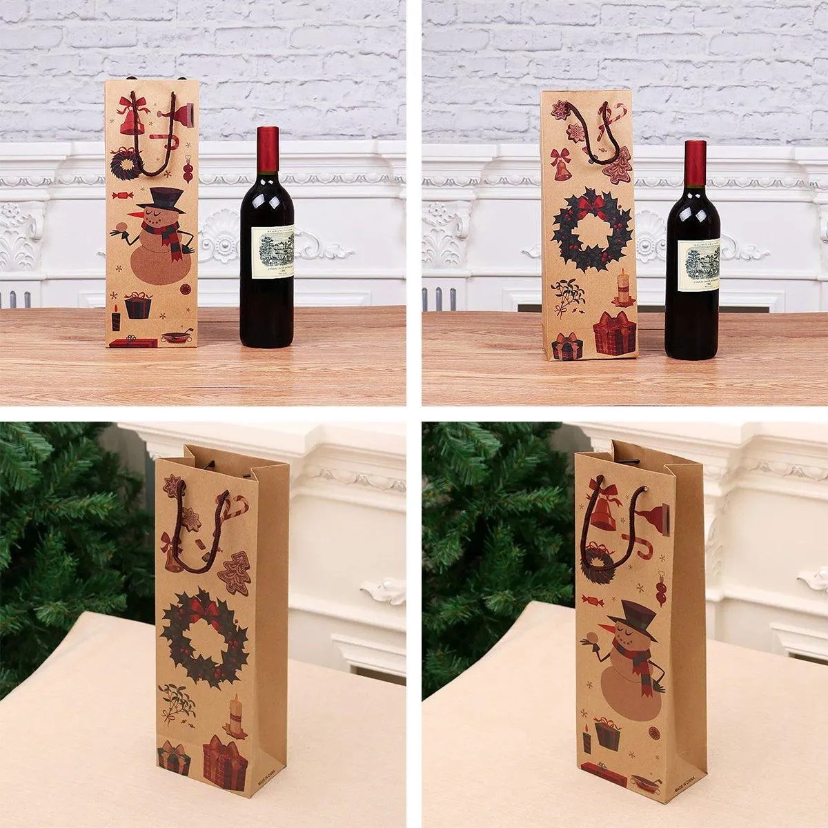 20PCS Christmas Red Wine Gift Kraft Paper Bottle Bags