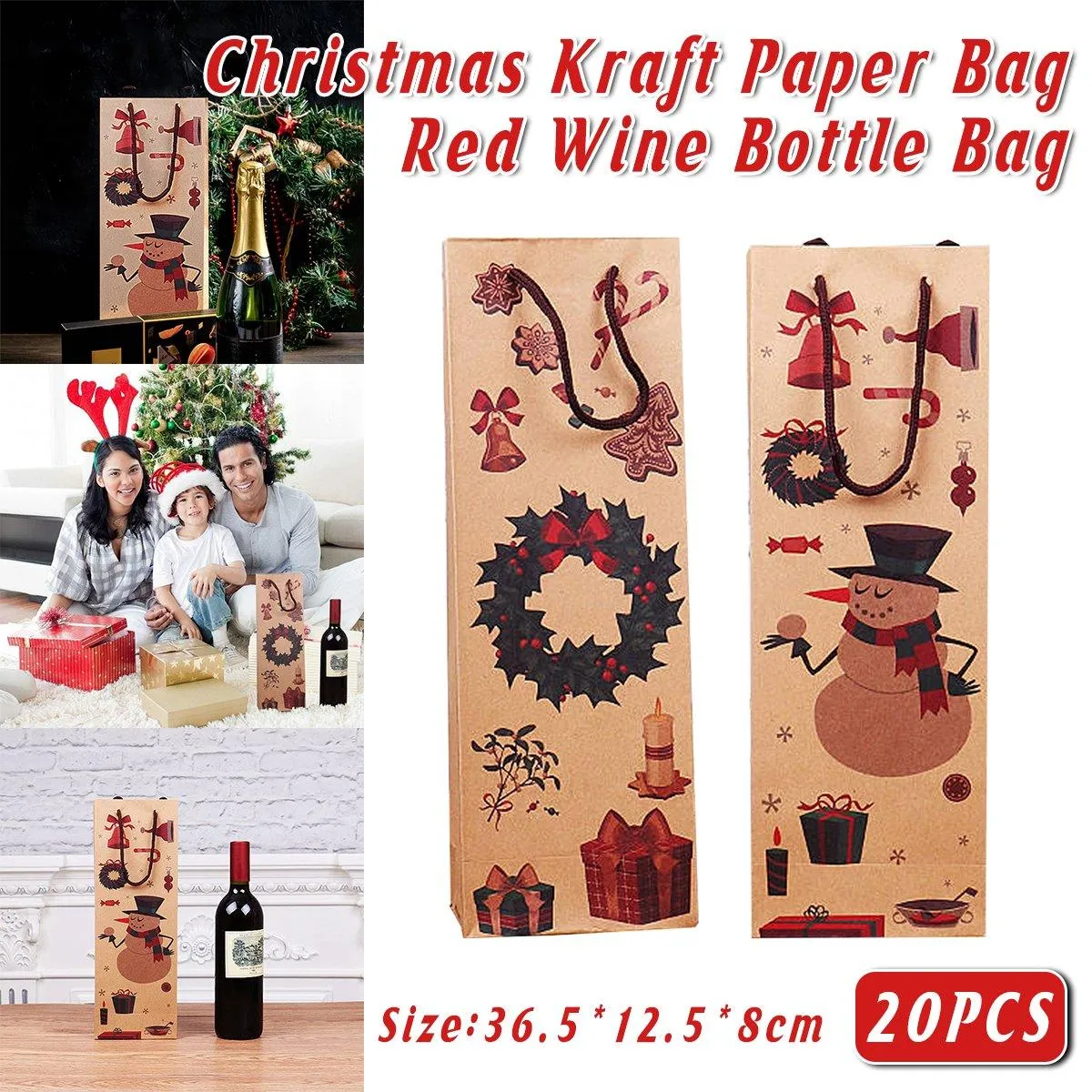 20PCS Christmas Red Wine Gift Kraft Paper Bottle Bags