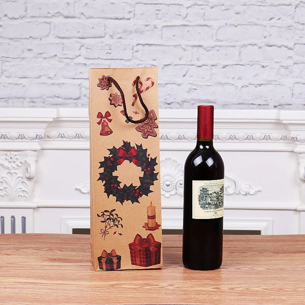 20PCS Christmas Red Wine Gift Kraft Paper Bottle Bags