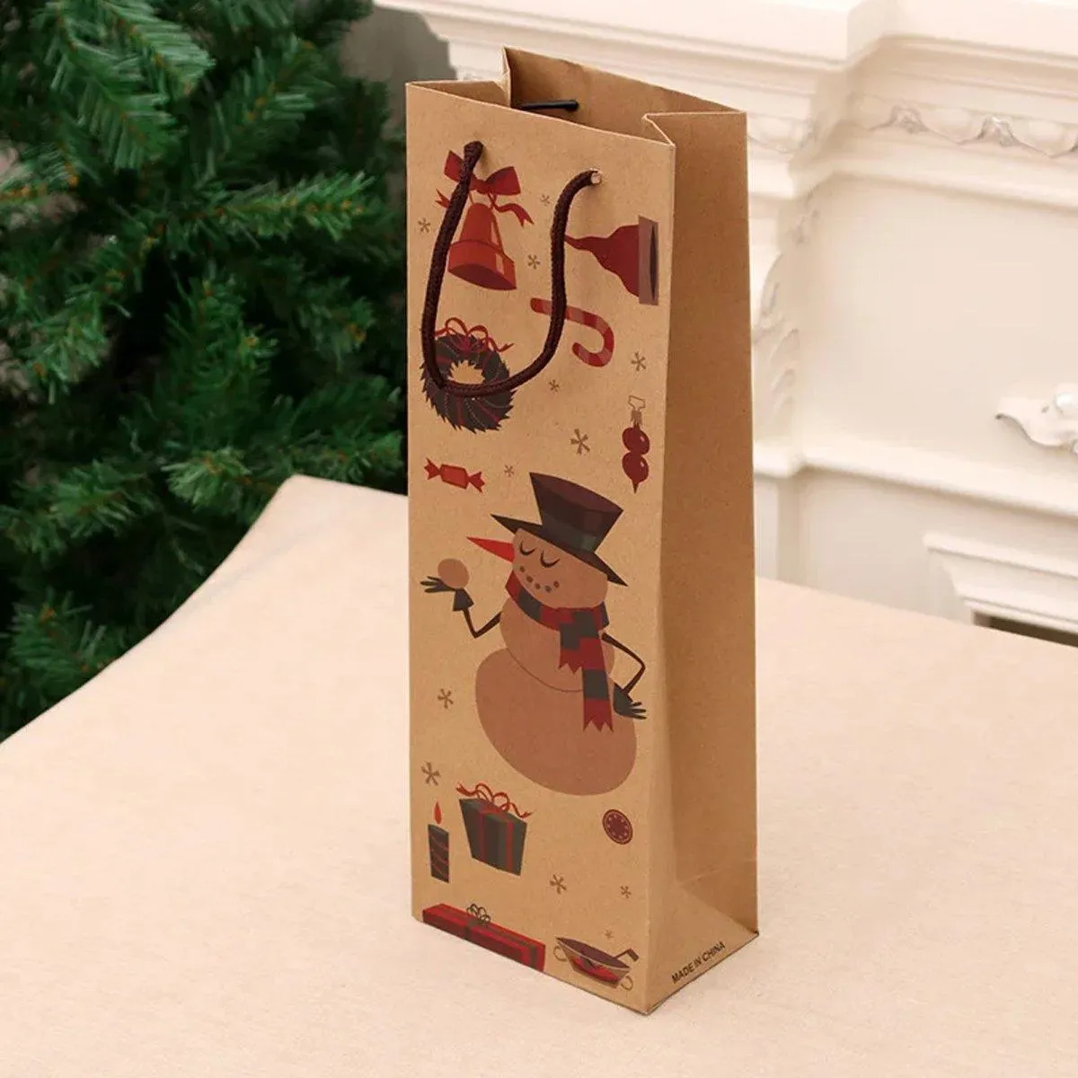 20PCS Christmas Red Wine Gift Kraft Paper Bottle Bags
