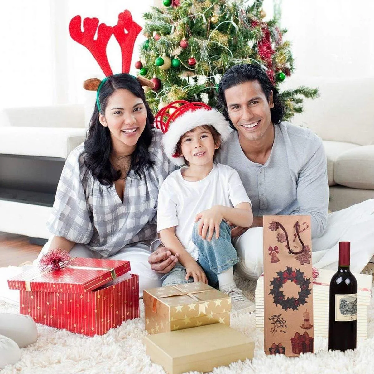 20PCS Christmas Red Wine Gift Kraft Paper Bottle Bags