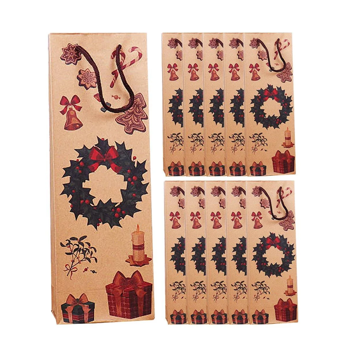 20PCS Christmas Red Wine Gift Kraft Paper Bottle Bags