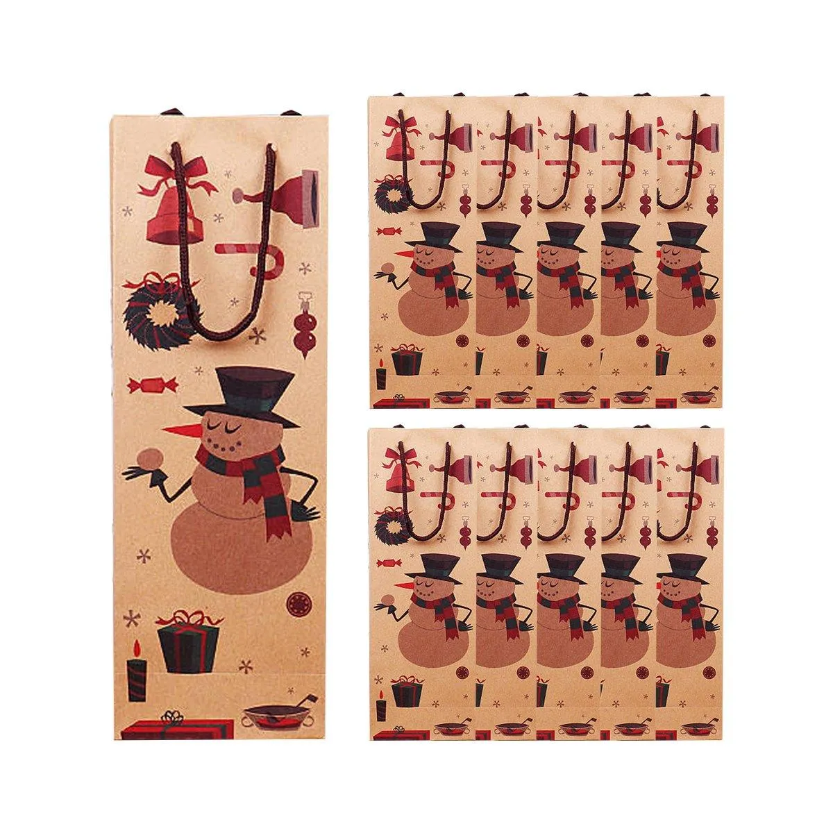 20PCS Christmas Red Wine Gift Kraft Paper Bottle Bags