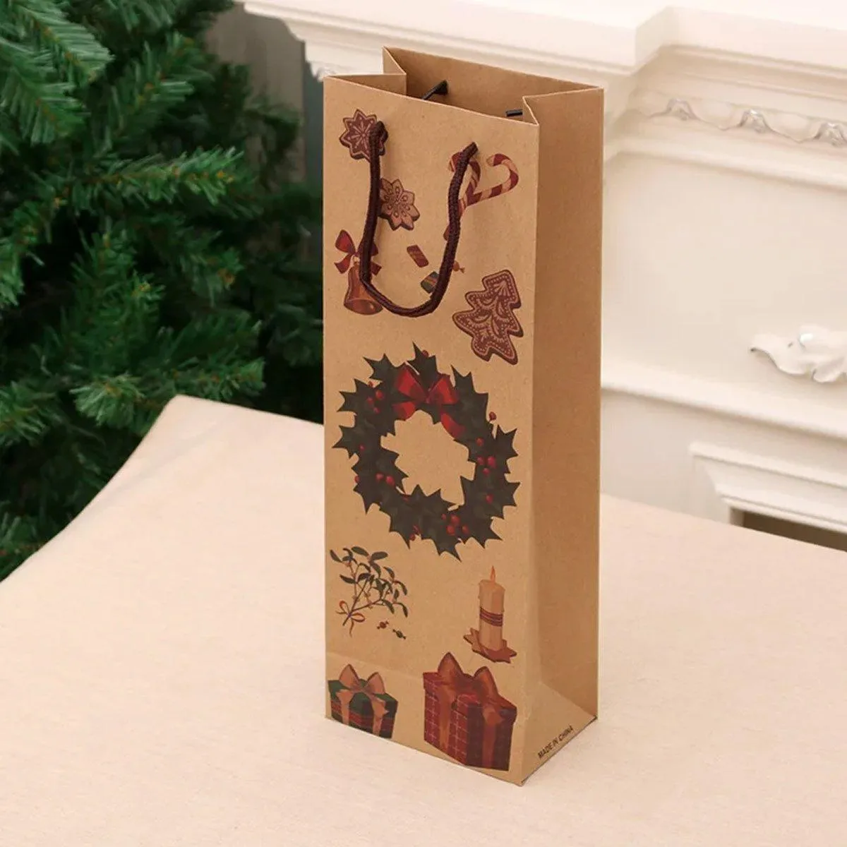 20PCS Christmas Red Wine Gift Kraft Paper Bottle Bags
