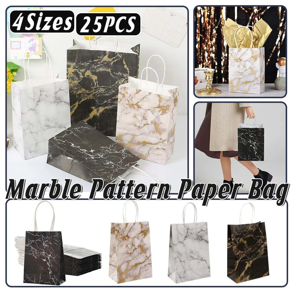 25PCS Shopping Paper Bag Handbag Party Favor Gift Bags