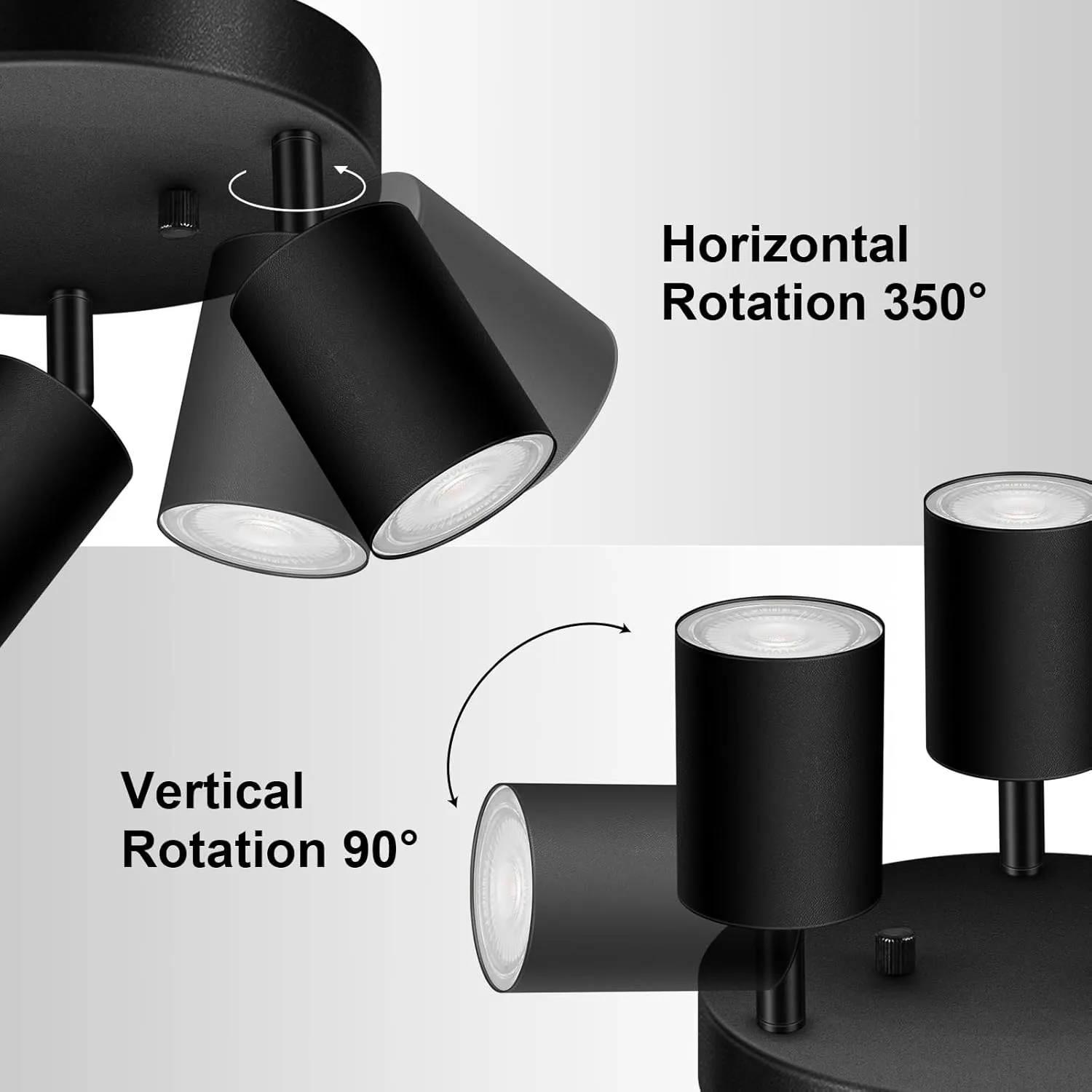 3 Light Track Lighting Fixtures Ceiling, Matte Black Round Directional Ceiling Spotlight, GU10 Flush Mount Ceiling/Wall Fixture, Adjustable Modern LED Track Light for Kitchen/Living Room, No Bulb