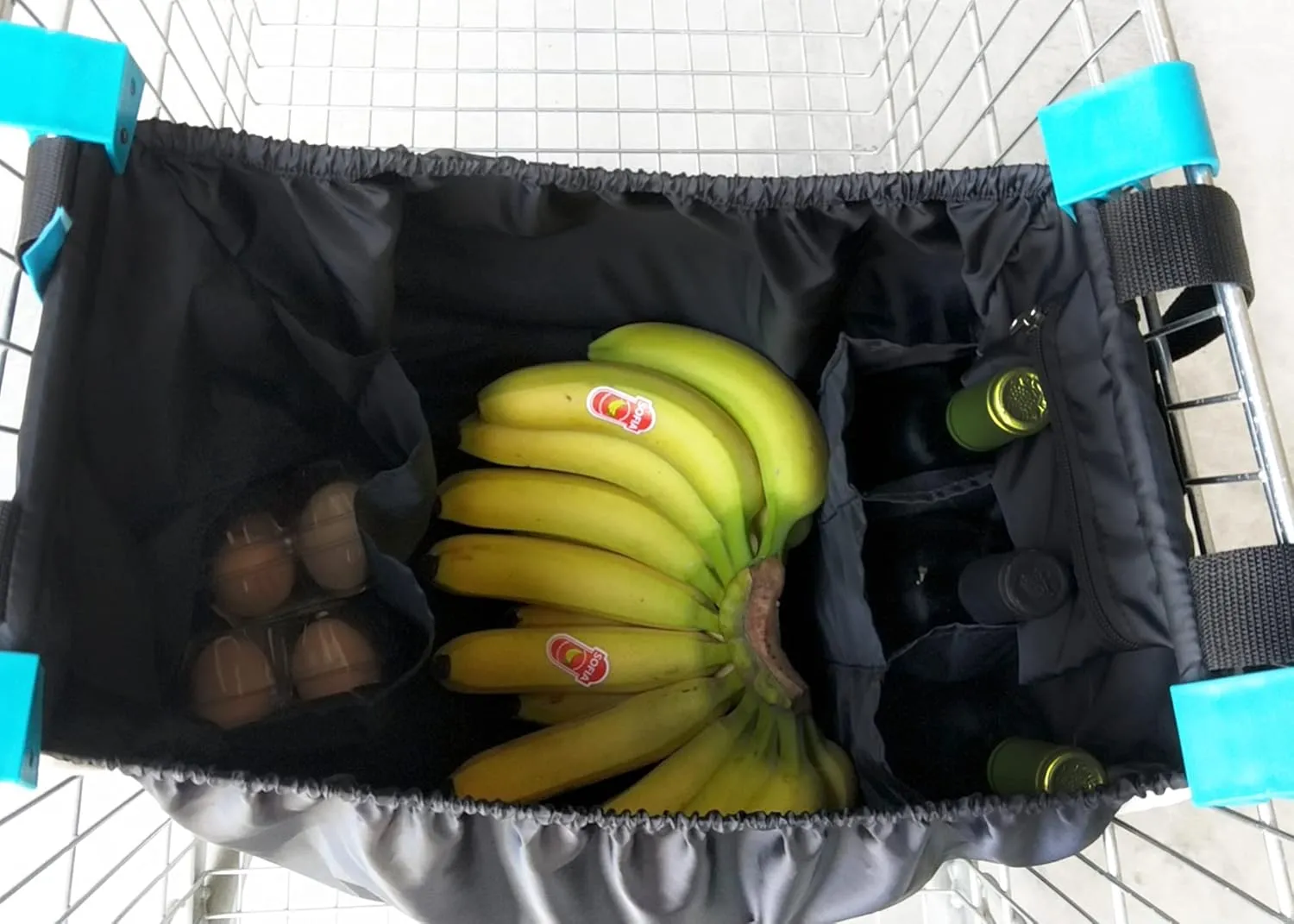 3-Pack Reusable Shopping Bags – Eco-Friendly Grocery Organizers with Universal Cart Clips, Zipper Pouch, and Heavy-Duty Design (Black)