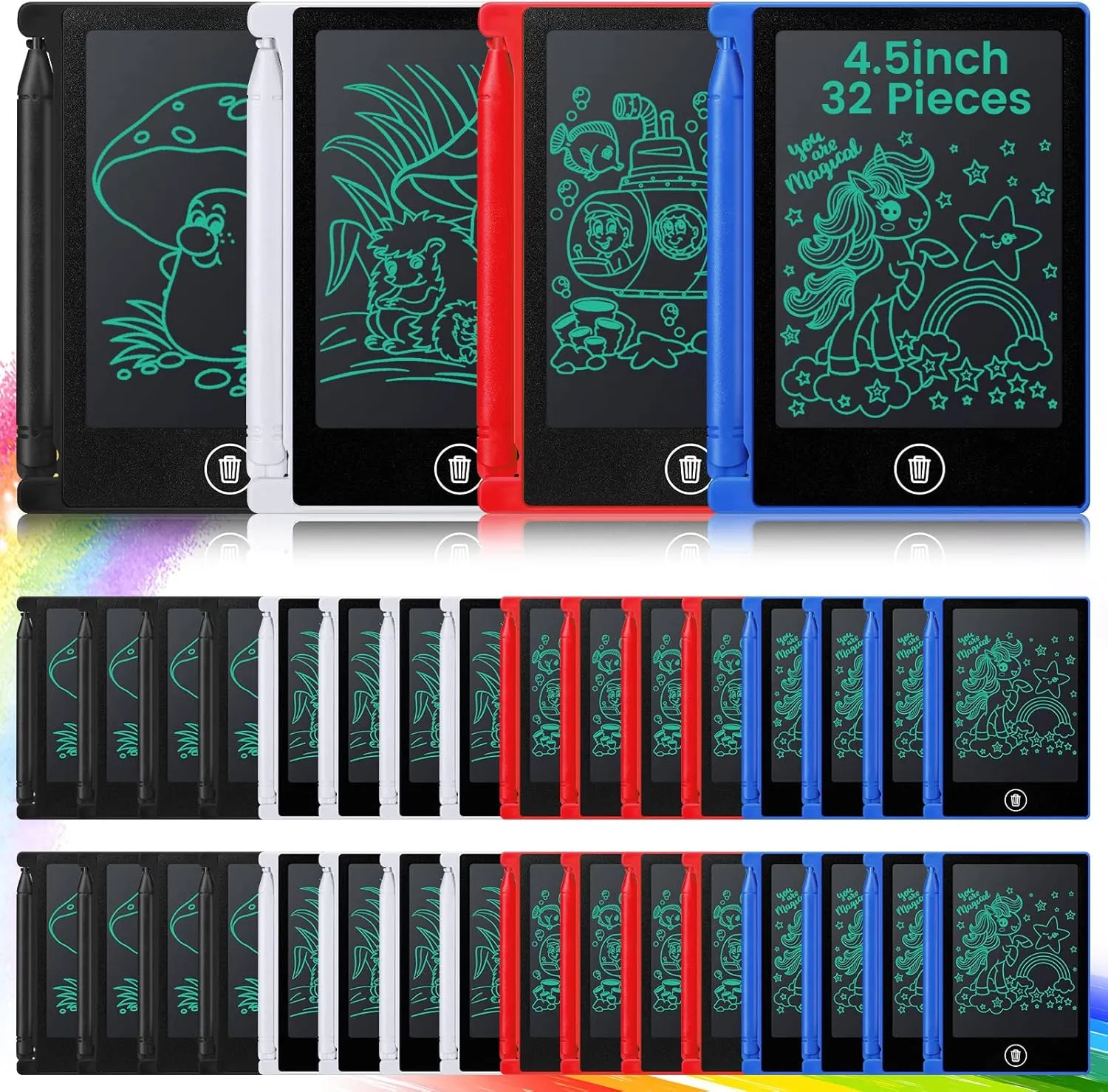 32 Pieces Mini LCD Writing Tablet 4.5 Inch Educational Toys Learning Writing Pad Erasable Drawing Pad Reusable Learning Toy Gift Preschool Art Toys for Girls Boys Birthday Favor (Plain Colors)