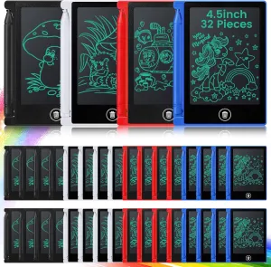 32 Pieces Mini LCD Writing Tablet 4.5 Inch Educational Toys Learning Writing Pad Erasable Drawing Pad Reusable Learning Toy Gift Preschool Art Toys for Girls Boys Birthday Favor (Plain Colors)