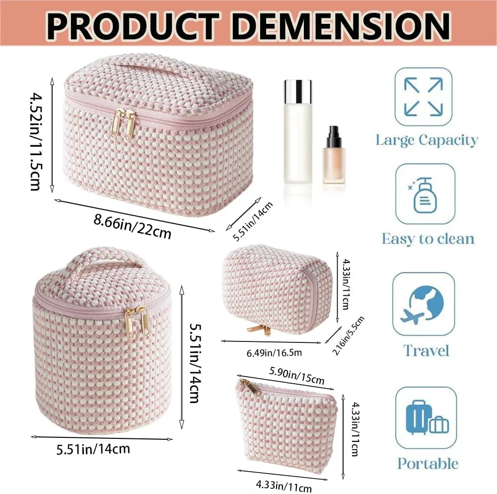 4 Packs Cosmetic Travel Bag Set, Portable Makeup Organizer Cases for Women (Pink White)
