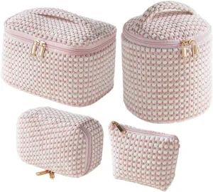 4 Packs Cosmetic Travel Bag Set, Portable Makeup Organizer Cases for Women (Pink White)