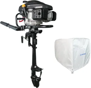 4 Stroke 7.5 HP Outboard Engine 196cc Air Cooling System Outboard Boat Motor with Luxury Handle, Kill Urgent Stop Switch, Outboard Engine Cover