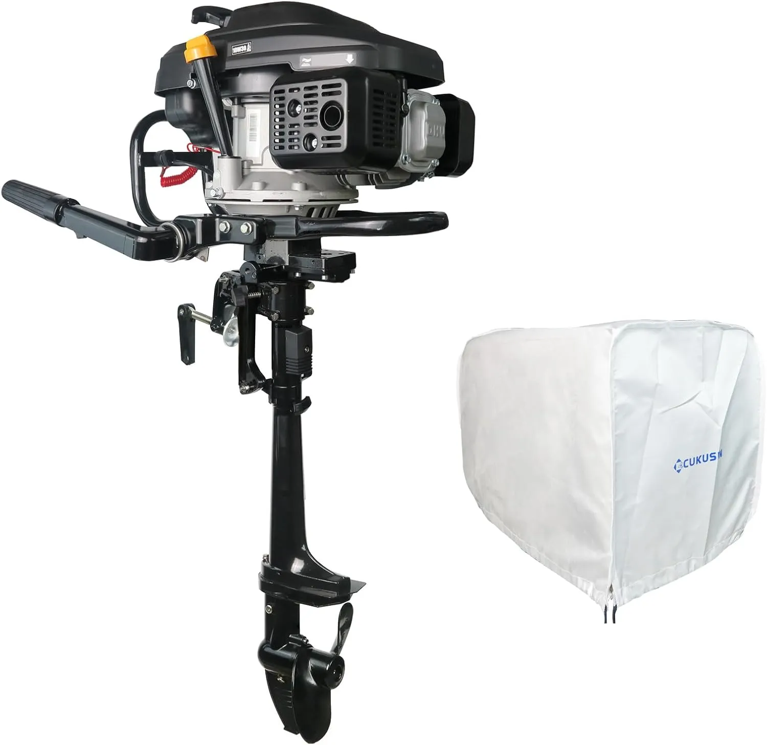 4 Stroke 7.5 HP Outboard Engine 196cc Air Cooling System Outboard Boat Motor with Luxury Handle, Kill Urgent Stop Switch, Outboard Engine Cover