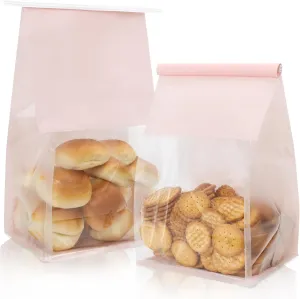 50 pcs Bread Bags for Homemade Breads, Reusable Sourdough Bread Bags Bakery Bag with Tin Tie Tab Lock for Cookie Muffin Baked Foods Packaging (10.2'' X 6.3'' X 5.1'') (Pink)