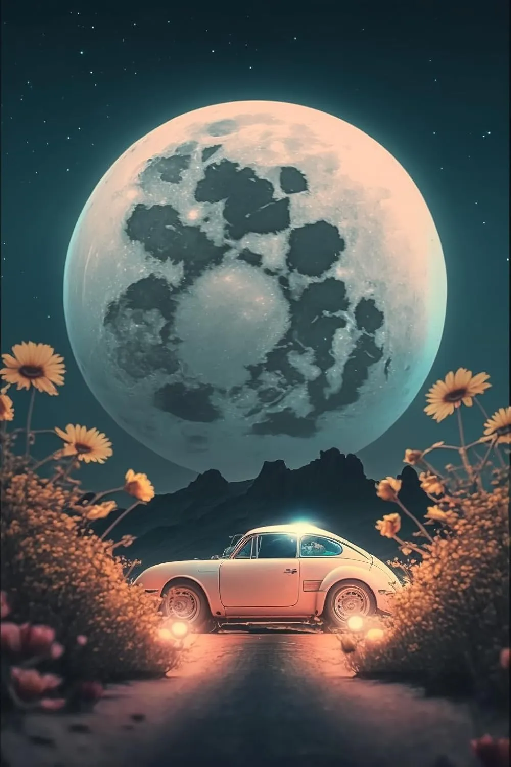 500 Pieces Puzzle for Adults - Car Under The Full Moon Wooden Jigsaw Puzzles Challenging Educational Fun Toys for Family Creative Gift