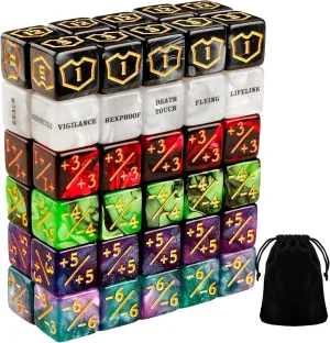 60 PCS MTG Dice Counters Keyword Counters Life Counter 1/ 1 counters Commander Buff Tokens 6 Sided Dice Set for MTG, TCG, Card Games Accessories