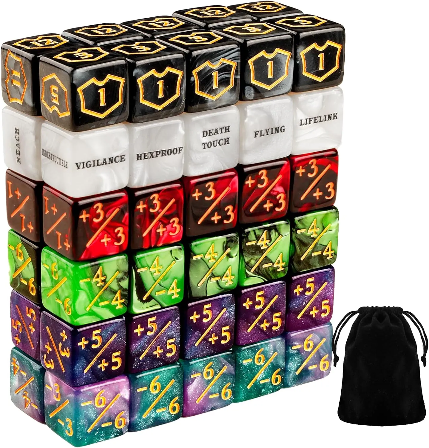 60 PCS MTG Dice Counters Keyword Counters Life Counter 1/ 1 counters Commander Buff Tokens 6 Sided Dice Set for MTG, TCG, Card Games Accessories