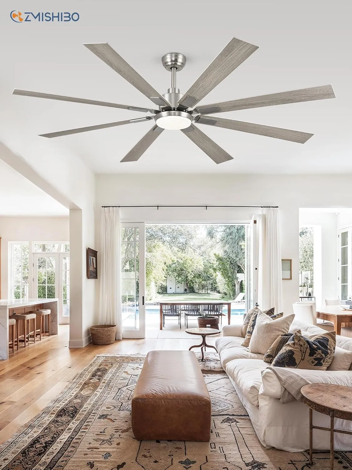 72 inch Brushed Nickel Modern Ceiling Fans with Lights and Remote, Indoor/Outdoor Ceiling Fan for Living Room Patio, 6 Speed Reversible Quiet DC Motor, 3 CCT, Dual Finish Blades