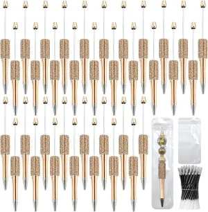 75 Pcs DIY Diamond Beadable Pen Kit - 25 Plastic Rhinestone Beaded Pens Bulk with Refills & Bags - Fancy Cute Glitter Pens for Crafting, Students & Teachers – School Supplies (Gold)