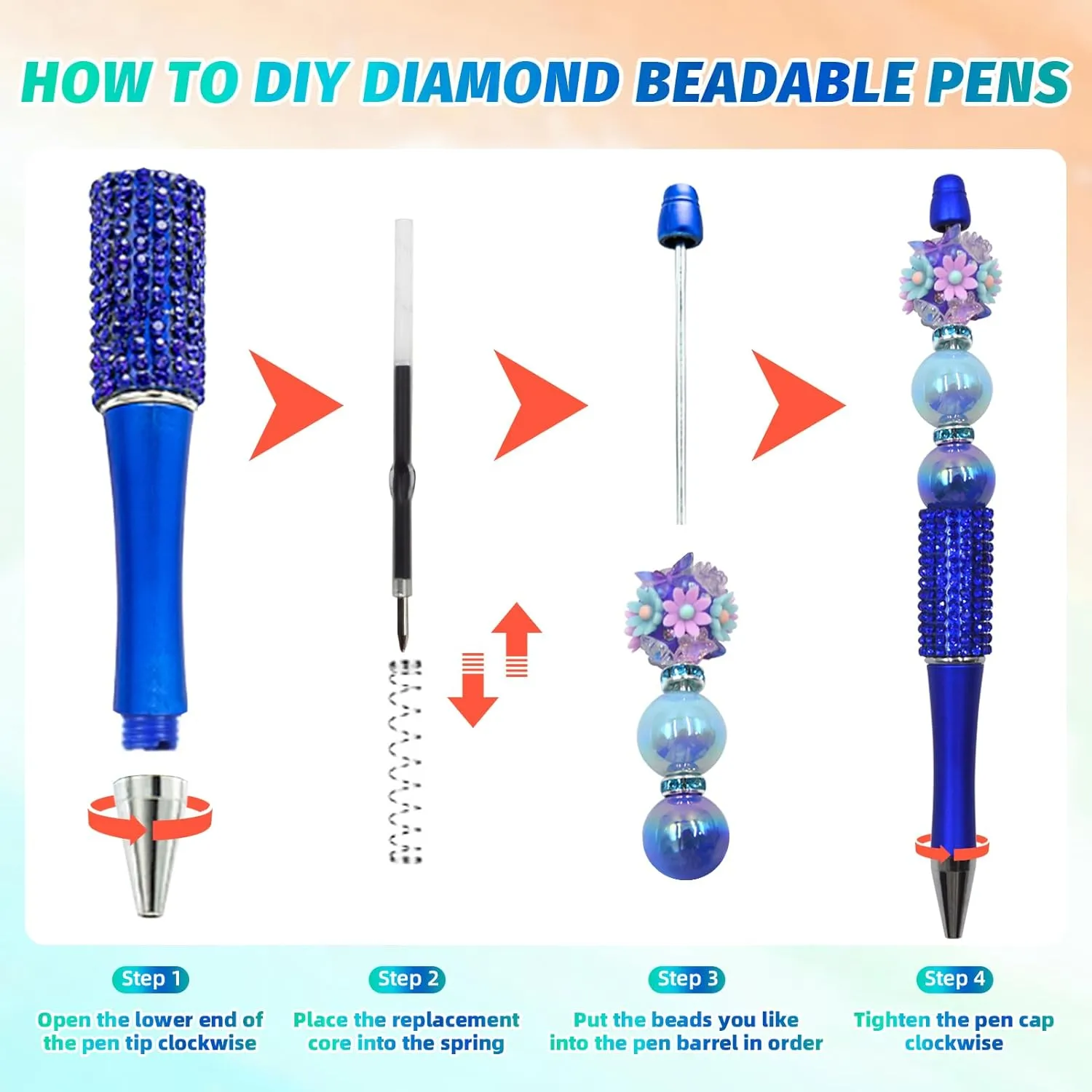 75 Pcs DIY Diamond Beadable Pen Kit - 25 Plastic Rhinestone Beaded Pens Bulk with Refills & Bags - Fancy Cute Glitter Pens for Crafting, Students & Teachers – School Supplies, Office Item