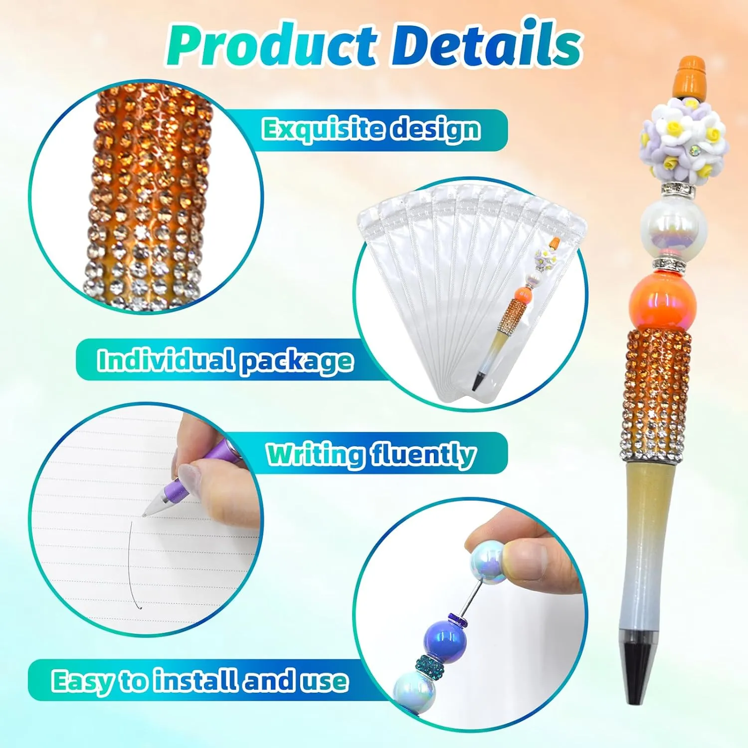 75 Pcs DIY Diamond Beadable Pen Kit - 25 Plastic Rhinestone Beaded Pens Bulk with Refills & Bags - Fancy Cute Glitter Pens for Crafting, Students & Teachers – School Supplies, Office Item