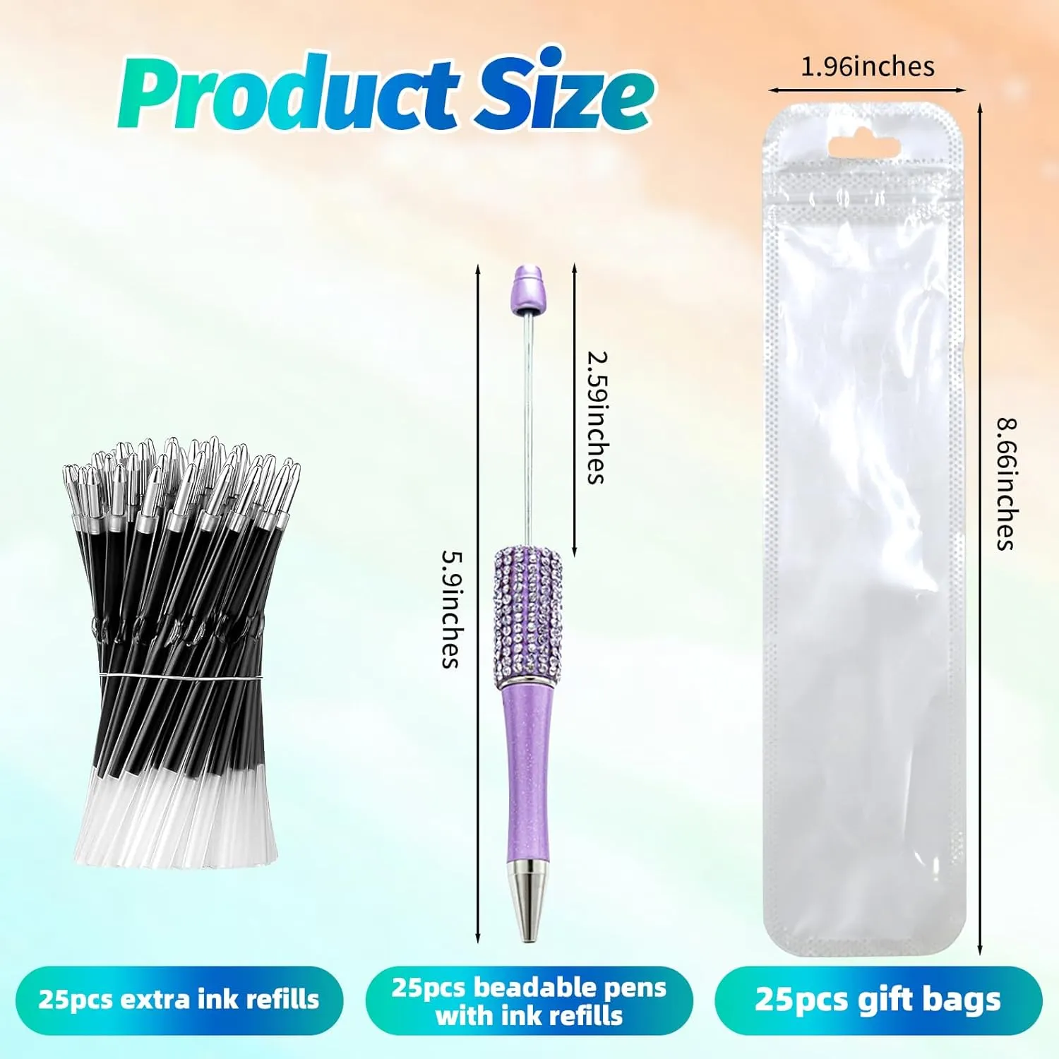 75 Pcs DIY Diamond Beadable Pen Kit - 25 Plastic Rhinestone Beaded Pens Bulk with Refills & Bags - Fancy Cute Glitter Pens for Crafting, Students & Teachers – School Supplies, Office Item